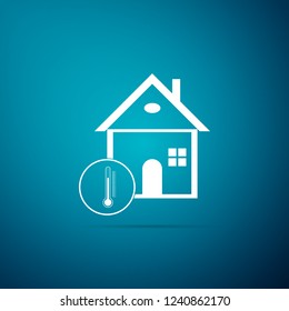 House temperature icon isolated on blue background. Thermometer icon. Flat design. Vector Illustration