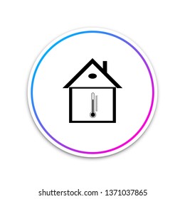 House temperature icon isolated on white background. Thermometer icon. Circle white button. Vector Illustration