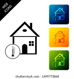 House temperature icon isolated. Thermometer icon. Set icons colorful square buttons. Vector Illustration