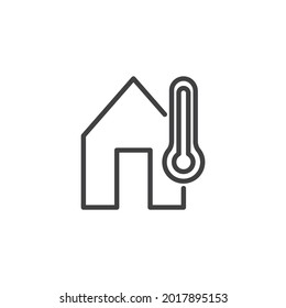 Häusliche Temperaturlinie Symbol. lineares Stilzeichen für mobiles Konzept und Webdesign. Vektorsymbol für Home und Thermometer. Symbol, Logo-Abbildung. Vektorgrafik