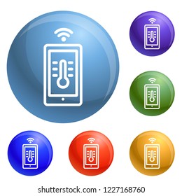 House temperature smart control icons set vector 6 color isolated on white background