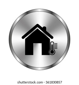 House temperature - vector icon;  metal button