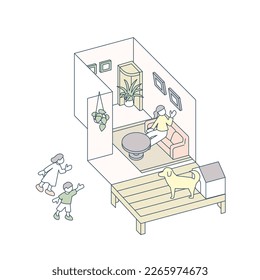House with terrace. Fun for families with pets.