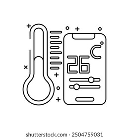 Icono del contorno del termómetro de la casa, Ilustración vectorial