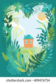 House in thickets of plants