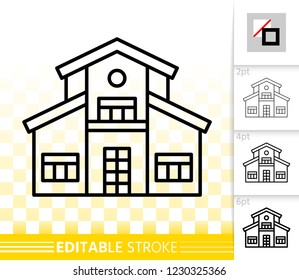 House thin line icon. Outline web sign of home exterior. Township linear pictogram with different stroke width. Cottage simple vector transparent symbol. Building editable stroke icon without fill