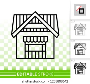 House thin line icon. Outline web sign of home exterior. Township linear pictogram with different stroke width. Cottage simple vector transparent symbol. Building editable stroke icon without fill