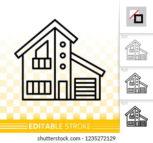 House thin line icon. Outline web sign of home exterior. Township linear pictogram with different stroke width. Cottage simple vector transparent symbol. Building editable stroke icon without fill
