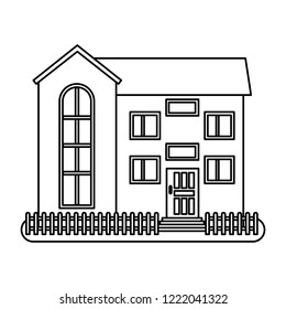 House in thin line style on white background. Vector illustration.