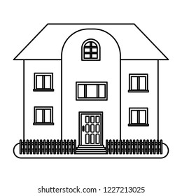 House in thin line style on white background. Vector illustration.
