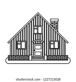 House in thin line style on white background. Vector illustration.
