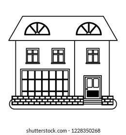 House in thin line style on white background. Vector illustration.