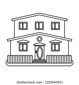 House in thin line style on white background. Vector illustration.
