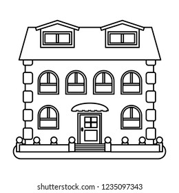 House in thin line style on white background. Vector illustration.
