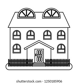 House in thin line style on white background. Vector illustration.
