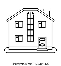 House in thin line style on white background. Vector illustration.