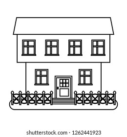 House in thin line style on white background. Vector illustration.