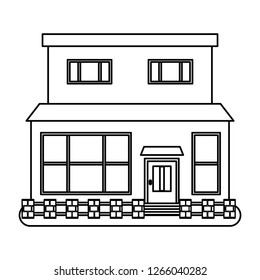 House in thin line style on white background. Vector illustration.