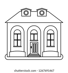 House in thin line style on white background. Vector illustration.