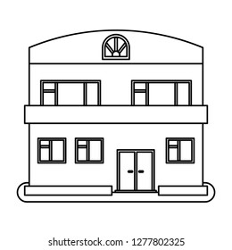 House in thin line style on white background. Vector illustration.