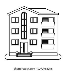 House in thin line style on white background. Vector illustration.