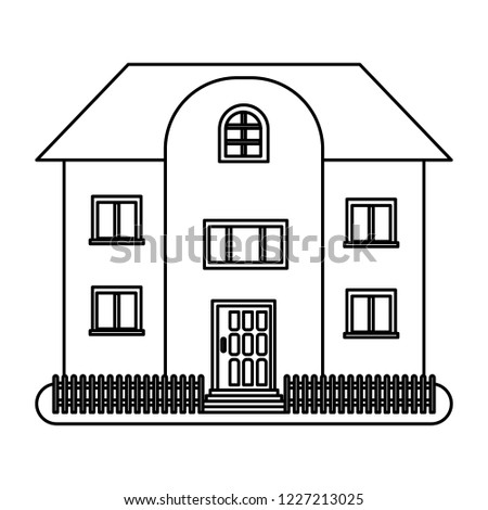 House in thin line style on white background. Vector illustration.