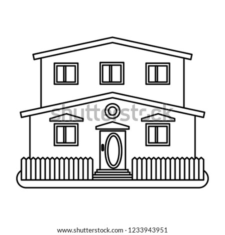 House in thin line style on white background. Vector illustration.