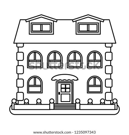 House in thin line style on white background. Vector illustration.