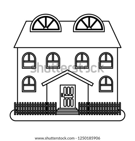 House in thin line style on white background. Vector illustration.