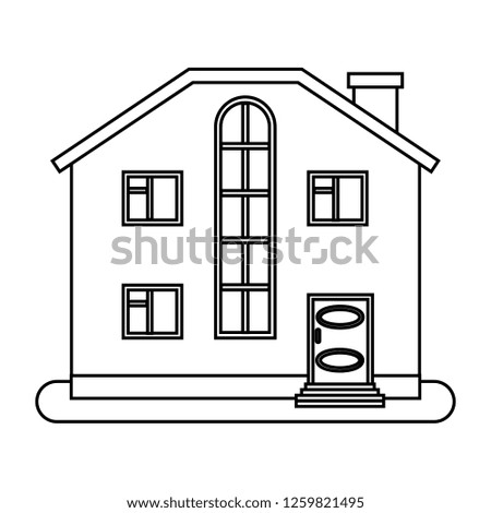 House in thin line style on white background. Vector illustration.