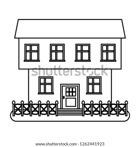 House in thin line style on white background. Vector illustration.
