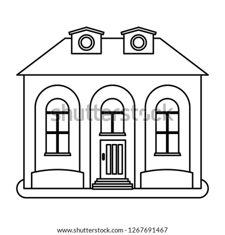 House in thin line style on white background. Vector illustration.