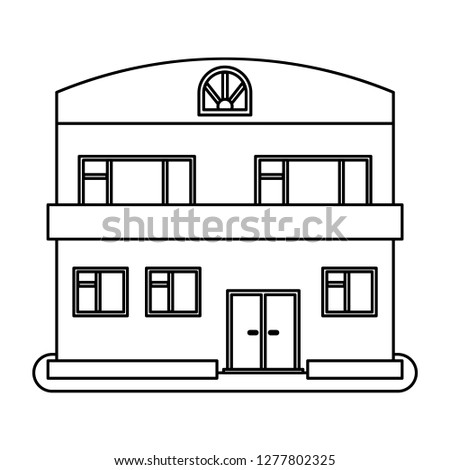 House in thin line style on white background. Vector illustration.