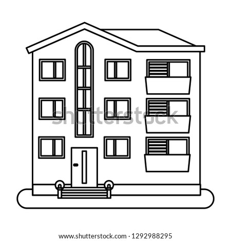 House in thin line style on white background. Vector illustration.