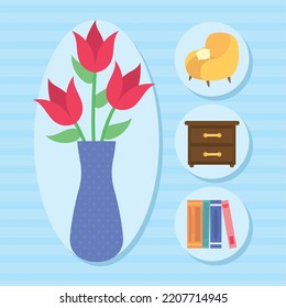 house things icon set on blue background