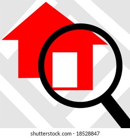 house through magnifying lens	