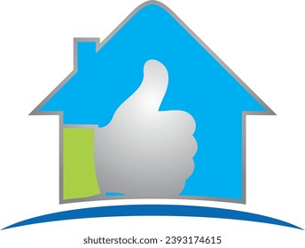 house with thumb like icon vector logo