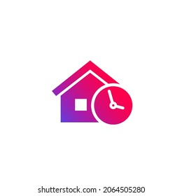 casa y hora, icono del reloj en blanco