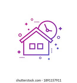house and time, clock line icon