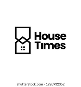 house time hourglass monoline logo vector icon illustration