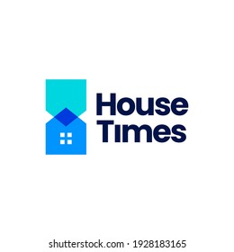 house time hourglass overlapping overlay color logo vector icon illustration