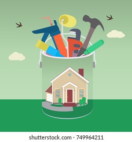 House with tool in colorful design. Vector illustration