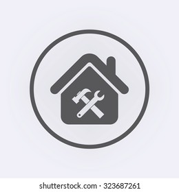 House with tool icon in circle . Vector illustration