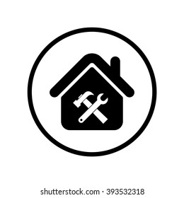 House with tool icon in circle . Vector illustration