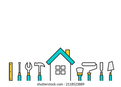 House with tools concept. Copy space, isolated on white background. 