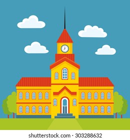 House with tower and clock vector illustration/ Vector logo template. Design element.