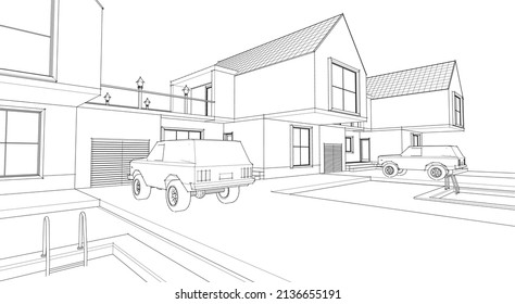 house traditional architecture 3d illustration
