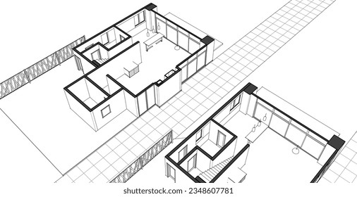 house traditional architecture 3d illustration