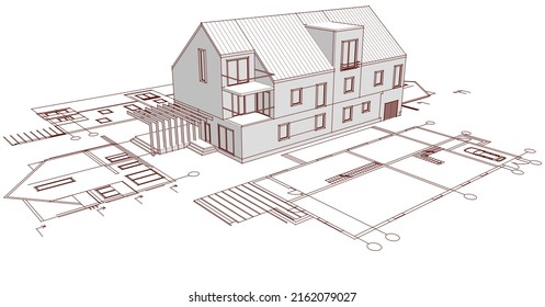 house traditional architecture 3d rendering