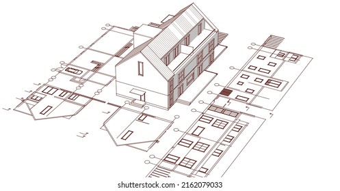 house traditional architecture 3d rendering
